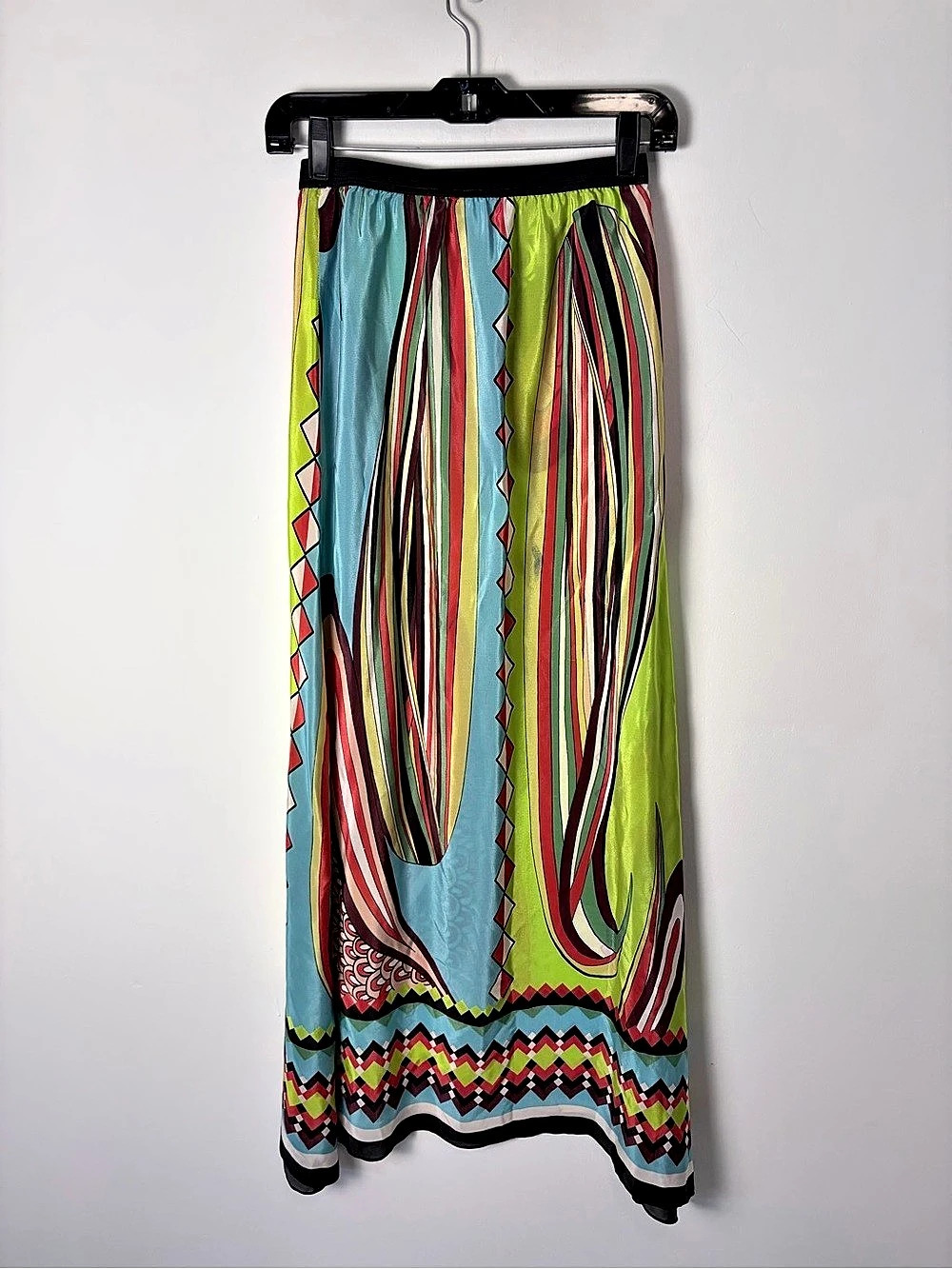 ALEXIS 100% Silk Lime Multicolor Paisley Maxi Skirt XS